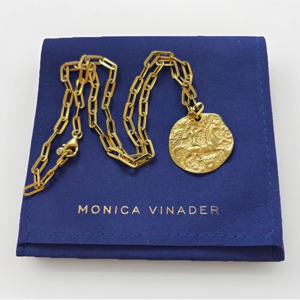 Monica Vinader Goddess Coin Paperclip Chain 18k Gold Vermeil Pendant Necklace